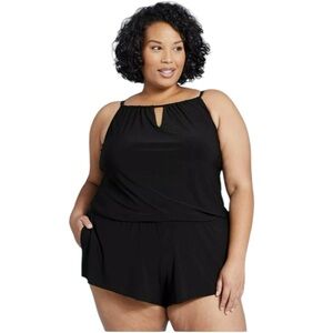 Aqua Green Plus Size High Neck Swim Romper w/ Pockets Women’s Black Size 20W